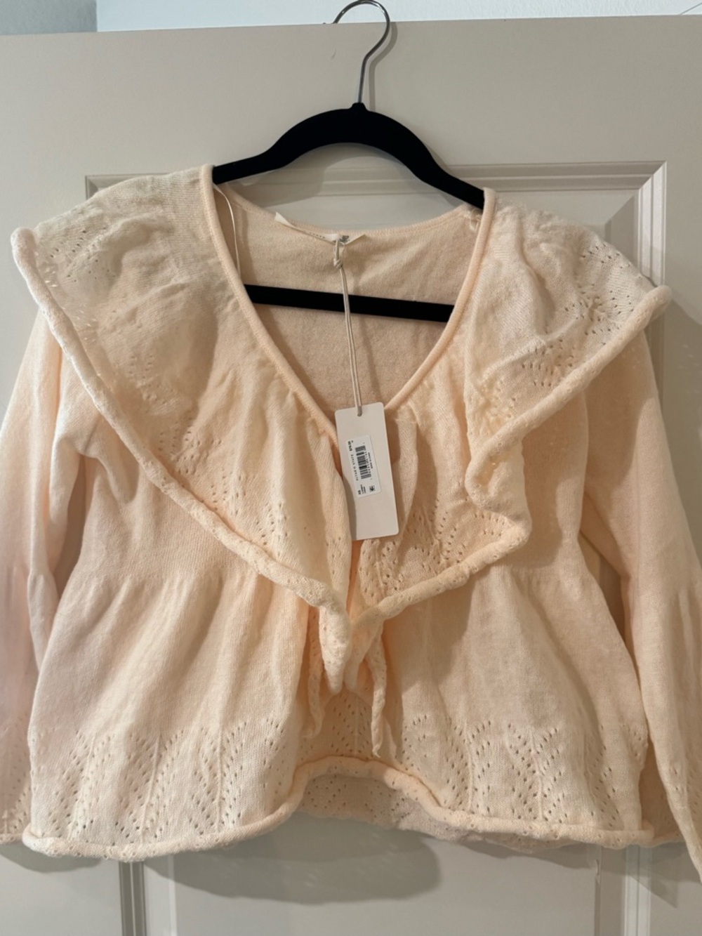 Altar'd State Soft Peach Knit Ruffle Cardigan
